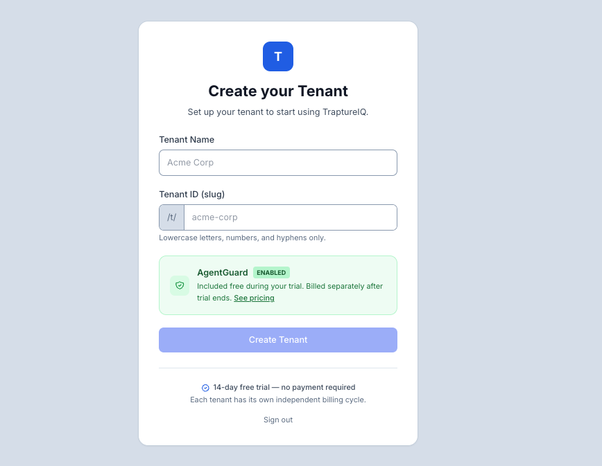 Create Tenant Page — Replace with actual screenshot