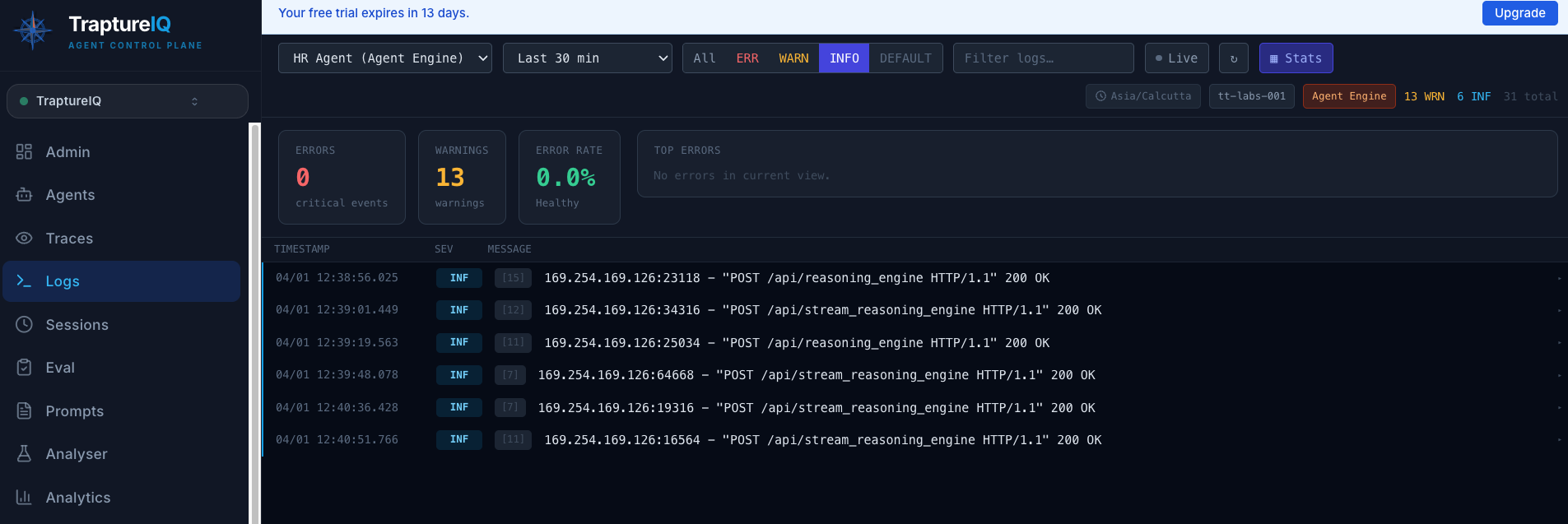 Logs volume charts — Replace with actual screenshot