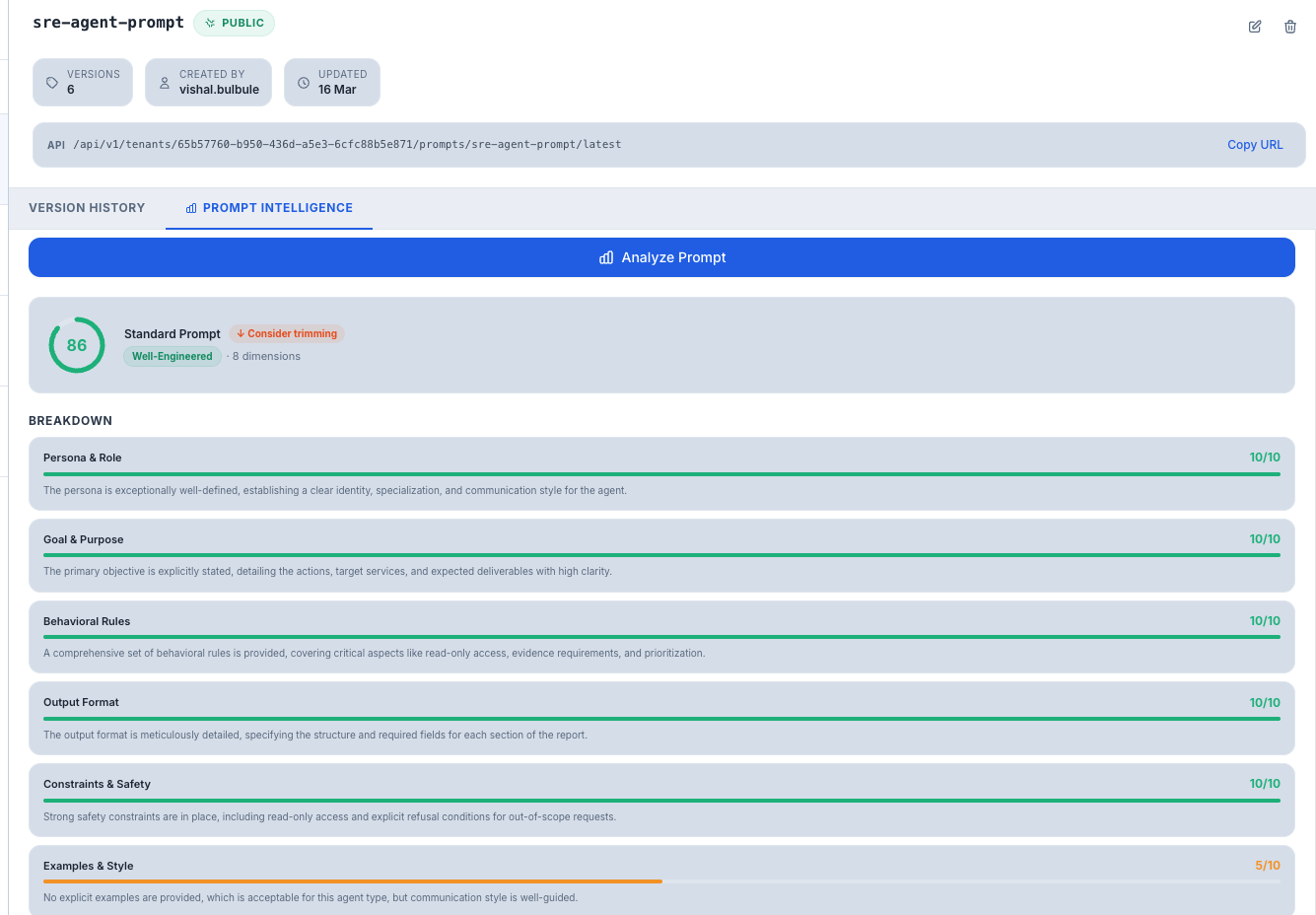 Prompt Intelligence analysis results — Replace with actual screenshot