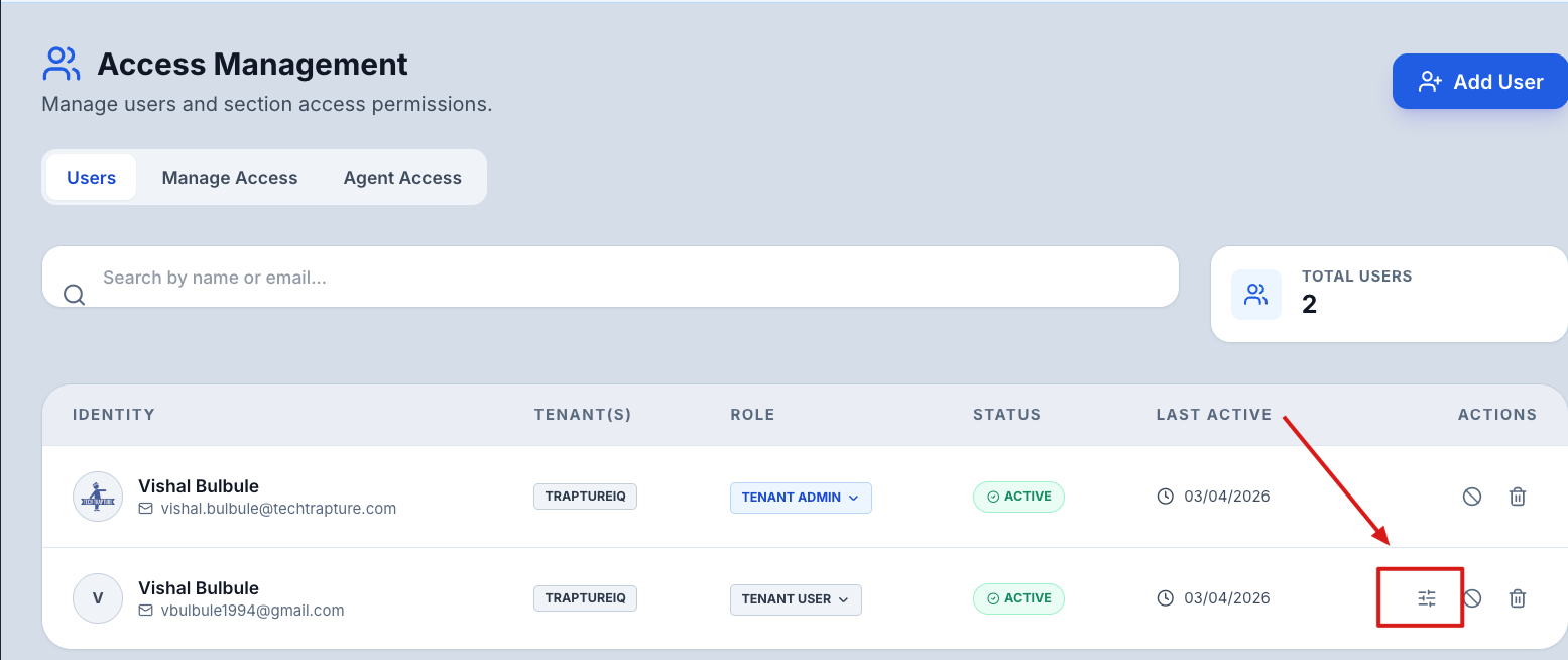 User Management Tabs — Replace with actual screenshot